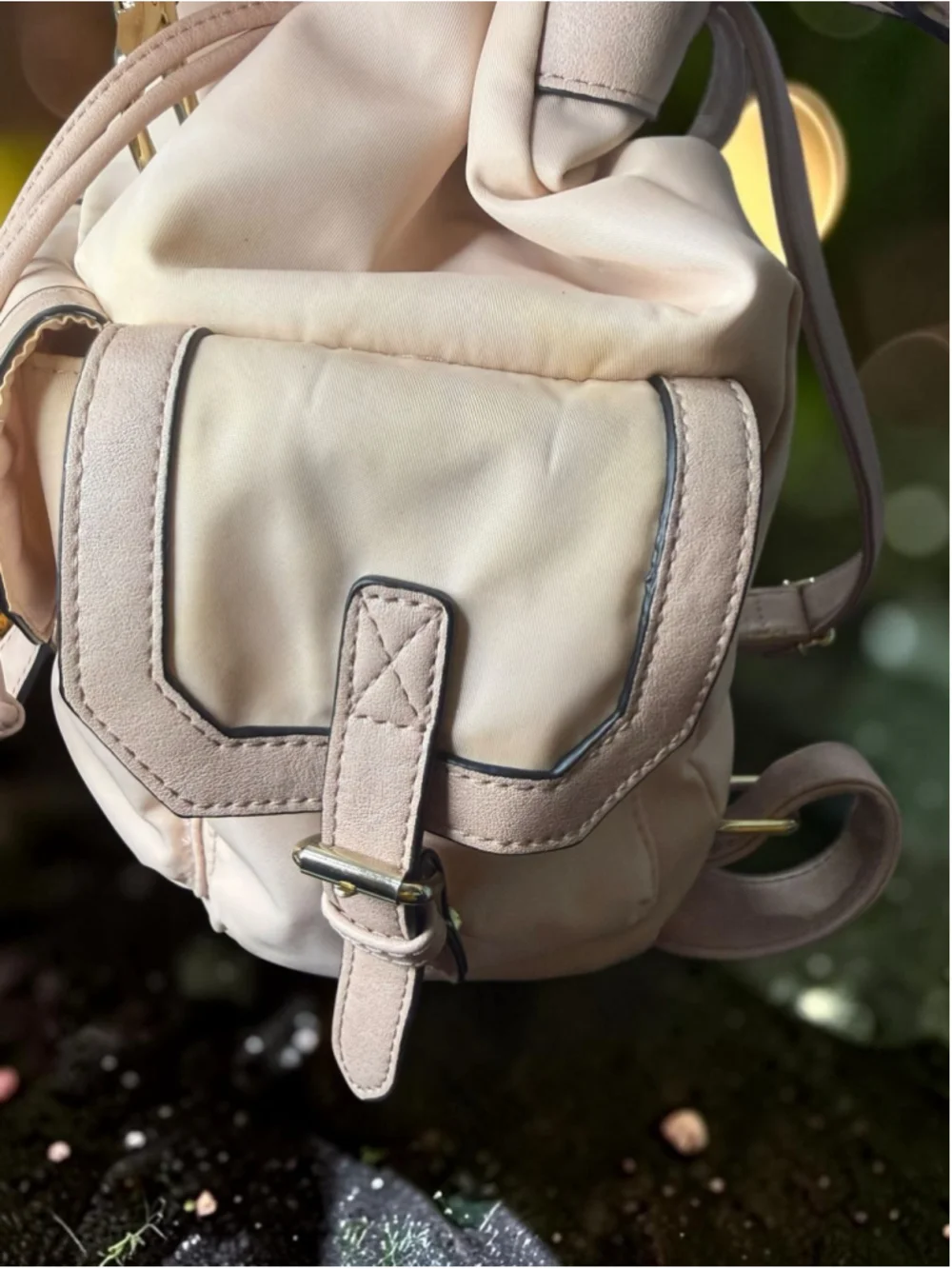 Madden Girl Blush Pink Mini Backpack | Nylon Convertible Bookbag | Gold Hardware